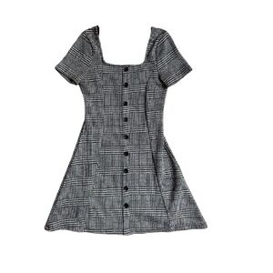 Disturbia Black & White Plaid Square-Neck Mini Dress